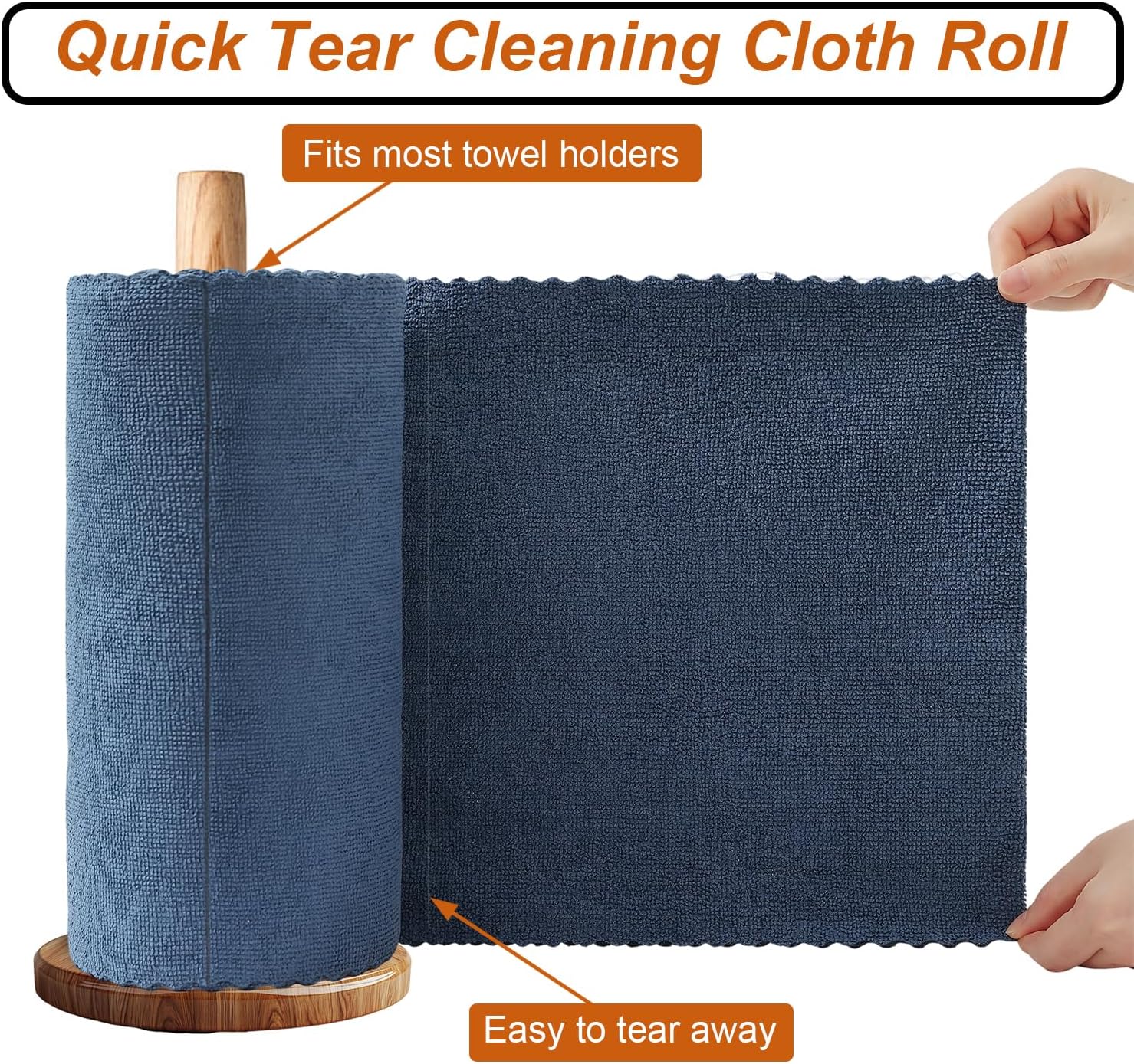 80 Pack Microfiber Cleaning Cloth Roll,Lint Free Rags & Tear Away Reusable Towels Washable Scratch,Ultra Absorbent Dish Rags(12" x 12") for Car Kitchen Home Garage-Navy Blue