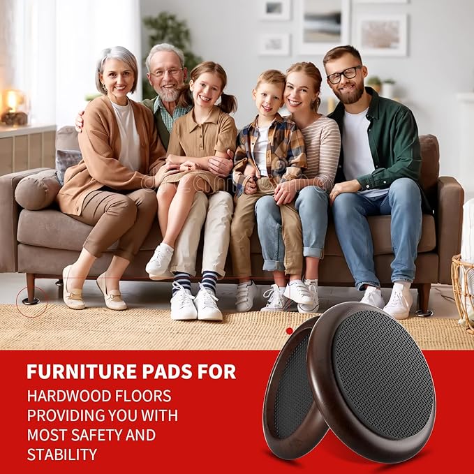 Ezprotekt 2.5 inch Non Slip Round Wood Furniture Pads for Hardwood Floors, 4 Pcs Anti Slip Furniture Coaster for Chair Sofa Bed Couch, Furniture Cups with Anti-Slide EVA Anti-Scratch (Dark Brown)