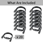 131FT（6.56FT*20） Black Extension Cord with Switch On/Off, 3 Prong Grounded Plug, Insulated & Flame Retardant,125V 375W Indoor Power Cord, UL Listed