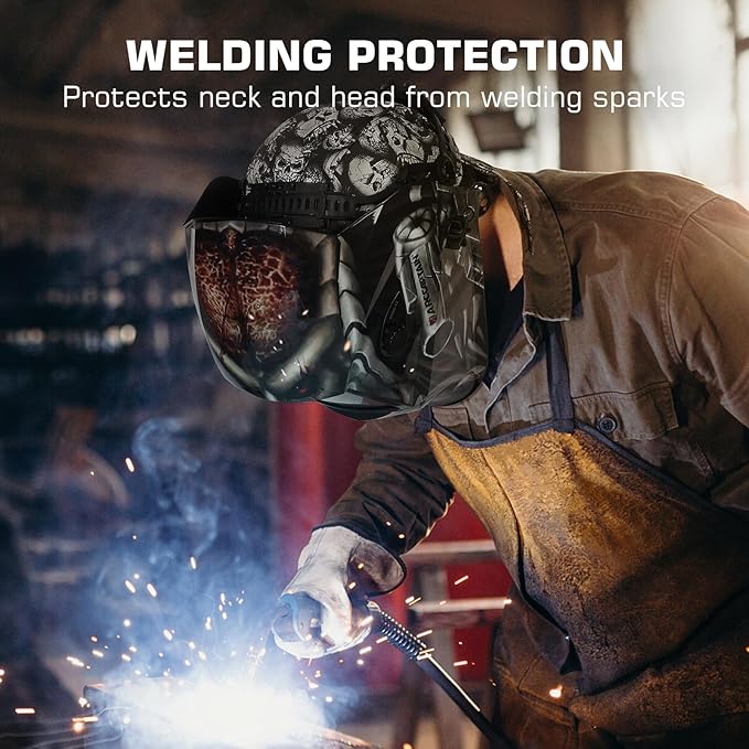 ARCCAPTAIN 2PC Welding Doo Rag, Welding Cap, Protective Welders Cap, Welding Hats for Men, Fireproof Cotton and Durable for Safety, Skull, M Size