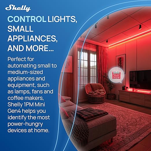 Shelly 1PM Mini Gen4 | Wi-Fi, Zigbee, Matter Smart Relay Switch with Power Metering, 1-Channel 8A | Home Automation | Alexa, SmartThings, Google Home, Apple HomeKit Compatible | iOS Android App