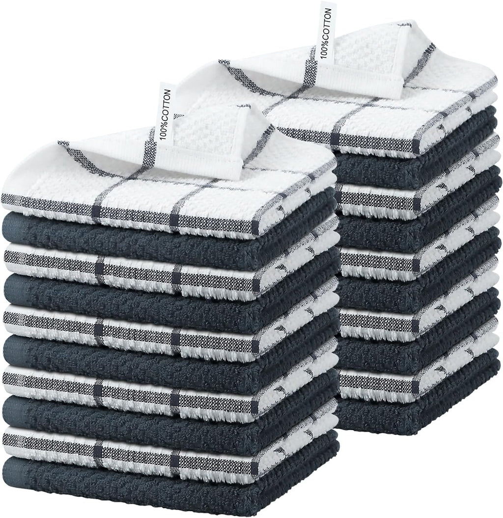 Nialnant 20 Pcs Kitchen Towels,100% Cotton Dish Cloths for Washing Dishes,Soft Dish Towels for Kitchen,Quick Drying Kitchen Cleaning Rags,12x12 Inches,Grey