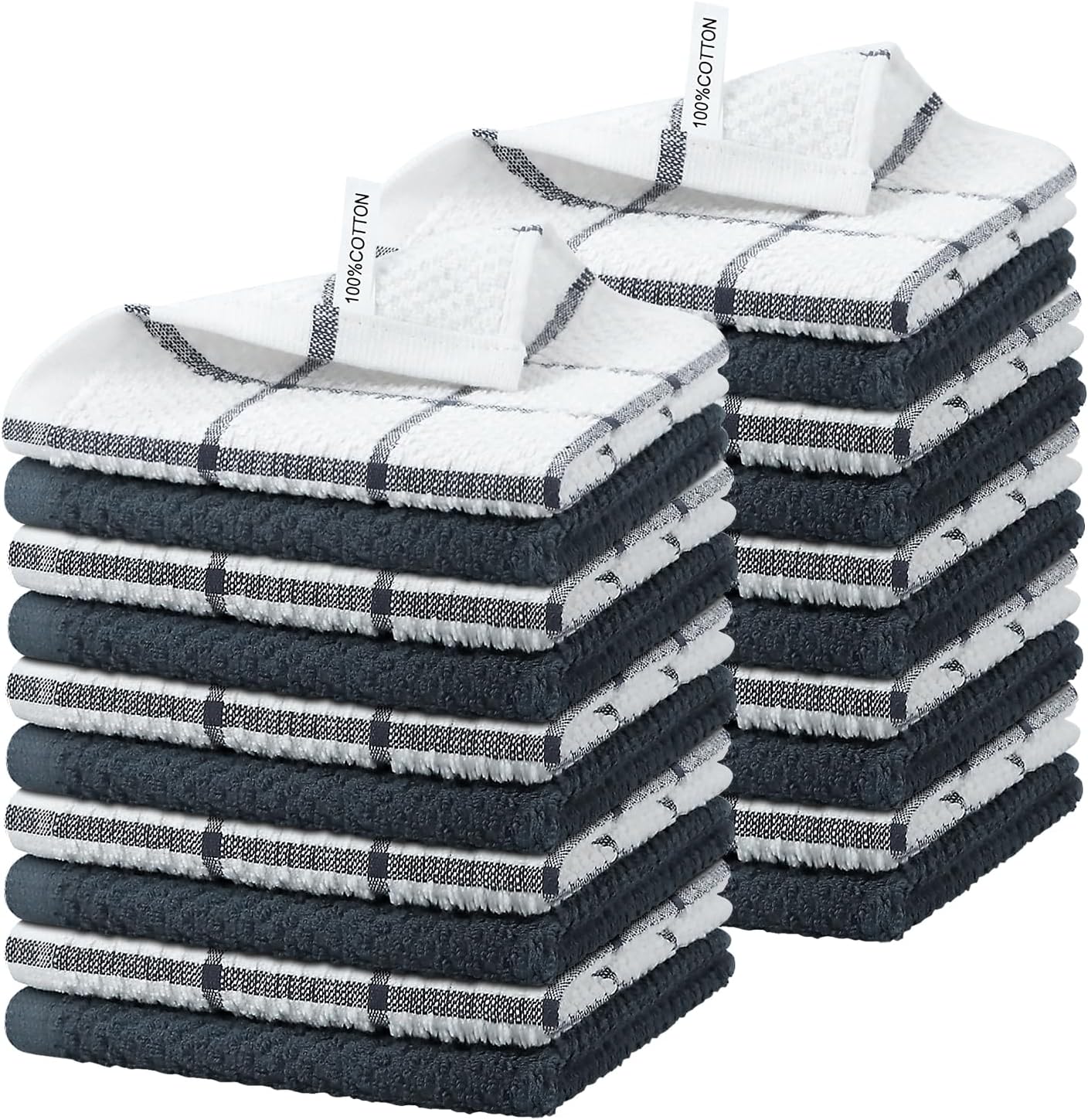 Nialnant 20 Pcs Kitchen Towels,100% Cotton Dish Cloths for Washing Dishes,Soft Dish Towels for Kitchen,Quick Drying Kitchen Cleaning Rags,12x12 Inches,Grey