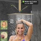 Enga Brushed Gold Rain Shower System with Body Jets, 12 inch Rain Shower Body Spray Jets System Ceiling Mounted Shower Faucet Set with 3-Function Brass Shower Valve