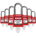 TRADESAFE Lockout Tagout Locks Set - 7 Red Loto Locks, Lockout Locks Keyed Different, 1 Key Per Lock, OSHA Compliant Lock Out Tag Out Padlocks, Safety Padlocks for Electrical Lockout Tag Out Kits