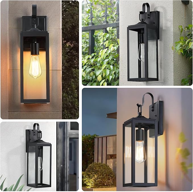 18'' Large Outdoor Wall Lights 2 Packs, Modern Black Exterior Lighting Fixtures, Waterproof Outdoor Sconces Porch Light for House Wall Mount, Farmhouse Wall Lanterns for Front Door, Garage