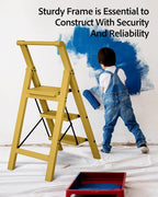 Taranta 3 Step Ladder, Lightweight Aluminum Step Stool with Convenient Handgrip, Folding Ladder with Anti-Slip Pedals, 330lbs Capacity Stepladder for Home, Office, Kitchen - Twilight Yellow