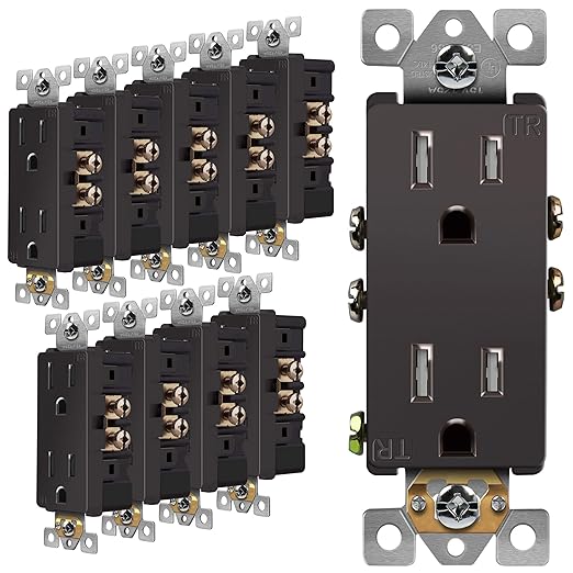 ENERLITES Elite Series Decorator Receptacle Outlet Child Safe Tamper-Resistant, Gloss Finish, Self-Grounding, 2-Pole, Residential Grade, 15A 125V, UL Listed, 61501-TR-DB-10PCS, Dark Bronze (10 Pack)