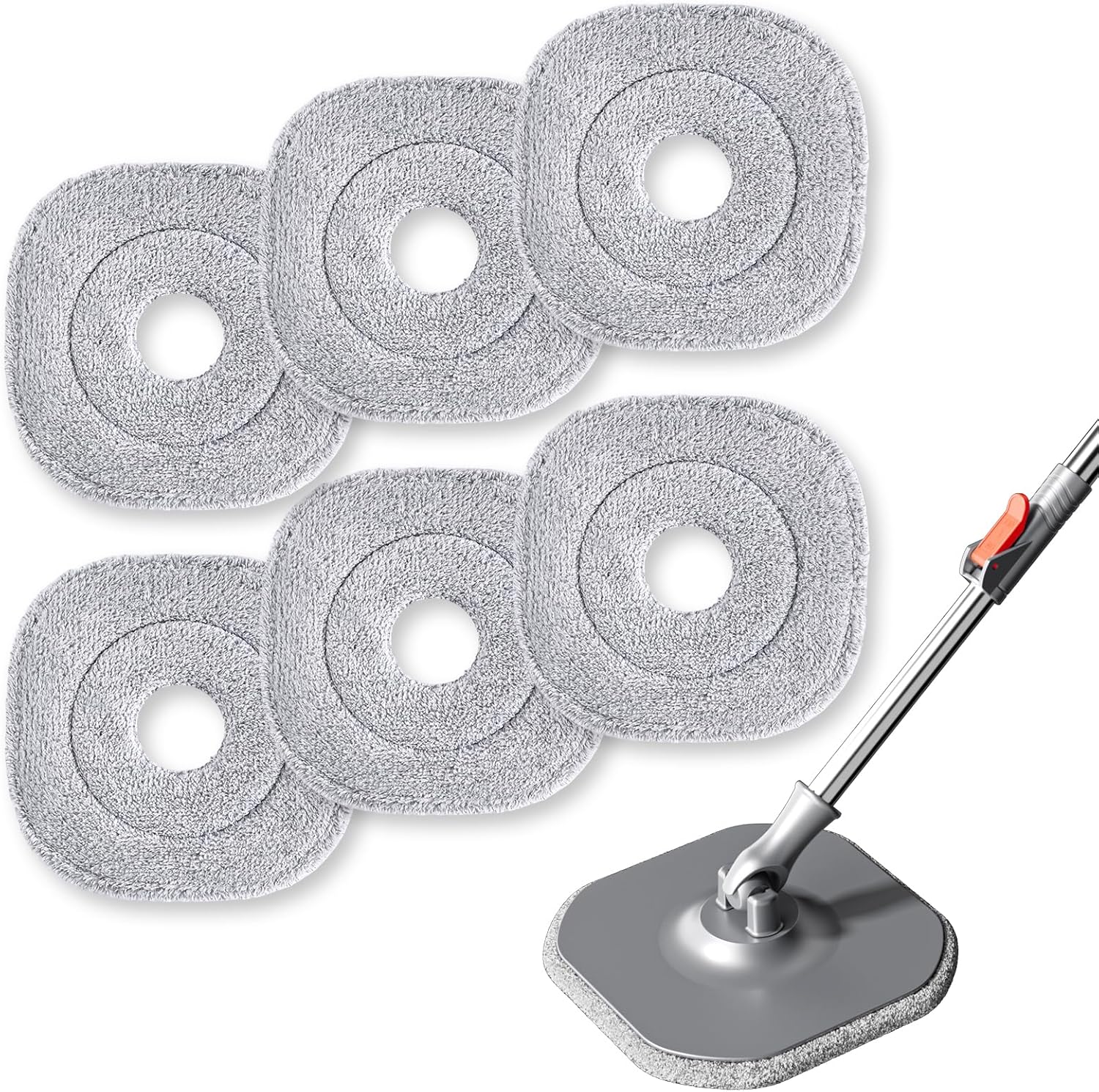 9 Inch Square Microfiber Mop Pad Refill Compatible with True & Tidy Mop System and Most 9 Inch Square Spin Mops - Thickened Washable & Reusable Mop Replacement Pad for Wet Dry Mopping(6 Pack)