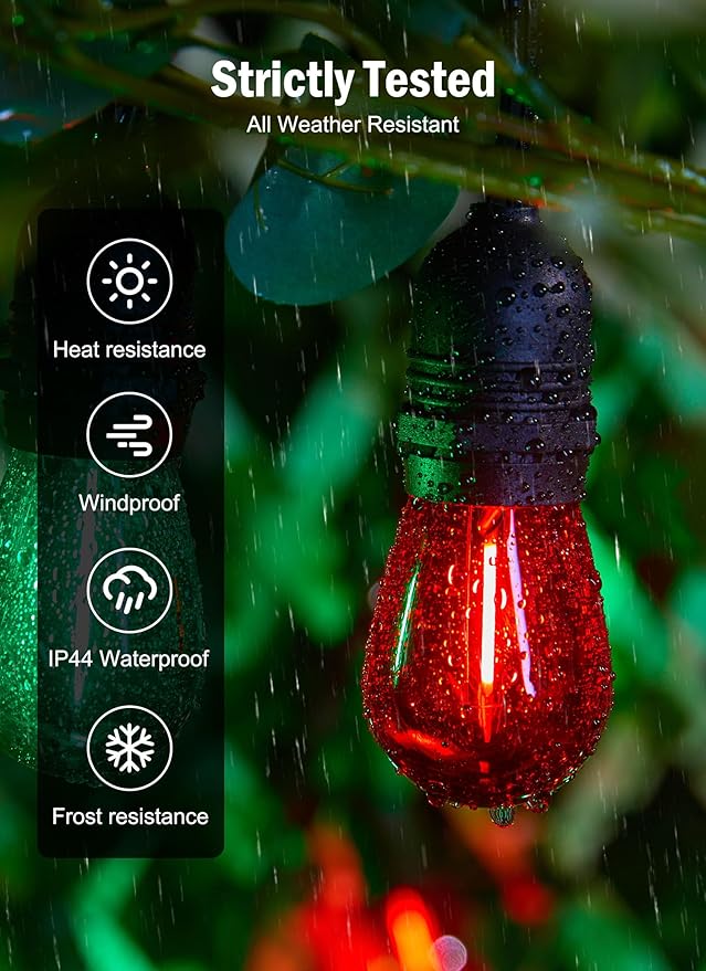 Minetom S14 LED Christmas Replacement Light Bulbs, UL Listed, 1 Watt E26 Medium Base Plastic Shatterproof LED Edison Bulbs, Easily Screw in Strings Spools Strands, Red & Green, 20 Pack