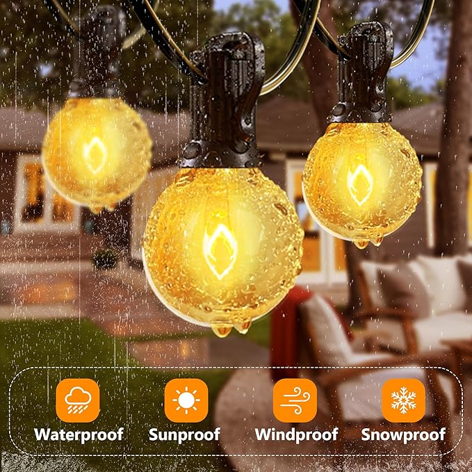 50 Pack G40 Light Bulbs Replacement, 120V 5W Clear Globe G40 Outdoor String Lights Bulbs Replacement, C7 or E12 Candelabra Base Wax Warmer Light Bulbs, 2200K Warm White Vintage Incandescent Bulbs