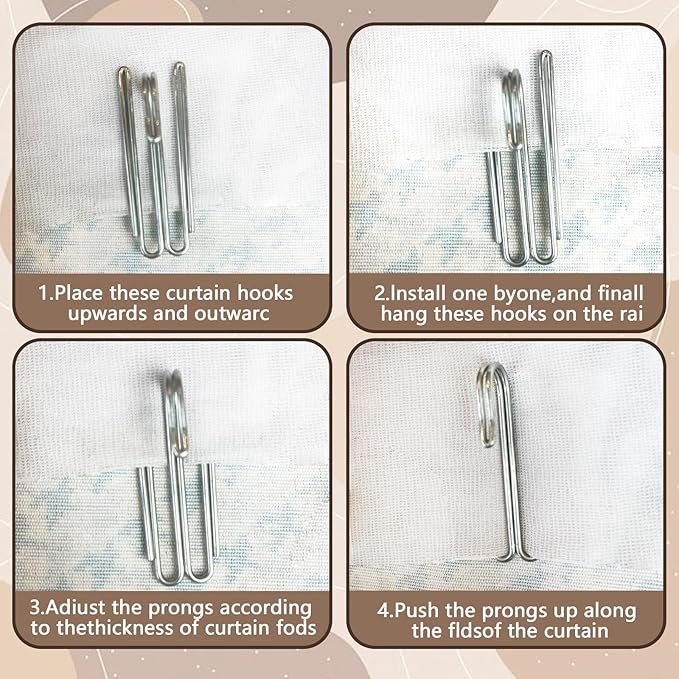 60 pcs Curtain Pleat Hooks, W Shape Pinch Pleat Hooks Clips, Stainless Curtain Drapery Hooks Pins