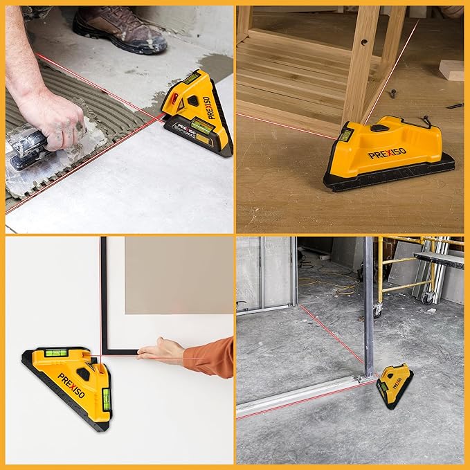 PREXISO Square Laser - 30Ft Flooring Laser Level, Tile Laser Line Projection, Angle 90° Magnetic Leveling Tool, Square Built-In 2 Bubble Vials With Wall Panel Stand for Installation, Construction