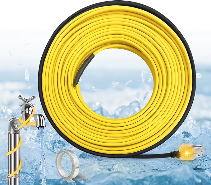 6 Ft Pipe Heat Cable for Water Pipe Freeze Protection, Self-Regulating Heat Tape for Metal and Plastic Pipes, Anti-Freeze Pipe Heating Trace System 6W/Ft 120V