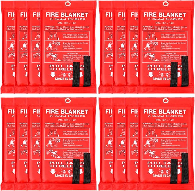 Jerify 16 Pack Fire Blanket for Home Emergency Fire Blanket 47 x 47 Inch Kitchen Fire Suppression Blanket Fiberglass Fire Blanket Flame Retardant Protection and Heat Insulation (Red)
