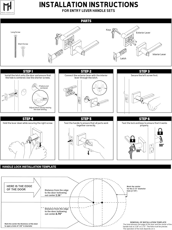 Mega Handles Ronn Entrance Combo, Entry Lever Door Handle and Single Cylinder Deadbolt Lock and Key Combo Pack, Heavy Duty Round Locking Door Levers Set for Left or Right-Handed Doors - Satin Brass