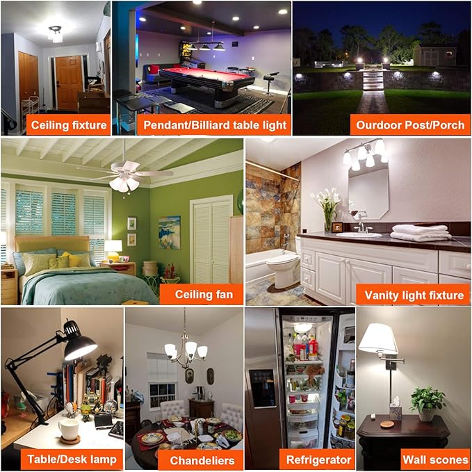 LiteHistory E26 Edison Bulb 6W=60 watt Light Bulb Dimmable Daylight 5000K Edison Light Bulb 60 Watt AC120V A15 led Bulb for Ceiling Fan,Vanity,Refrigerator,Wall scones 600lm E26 Light Bulb 6Pack