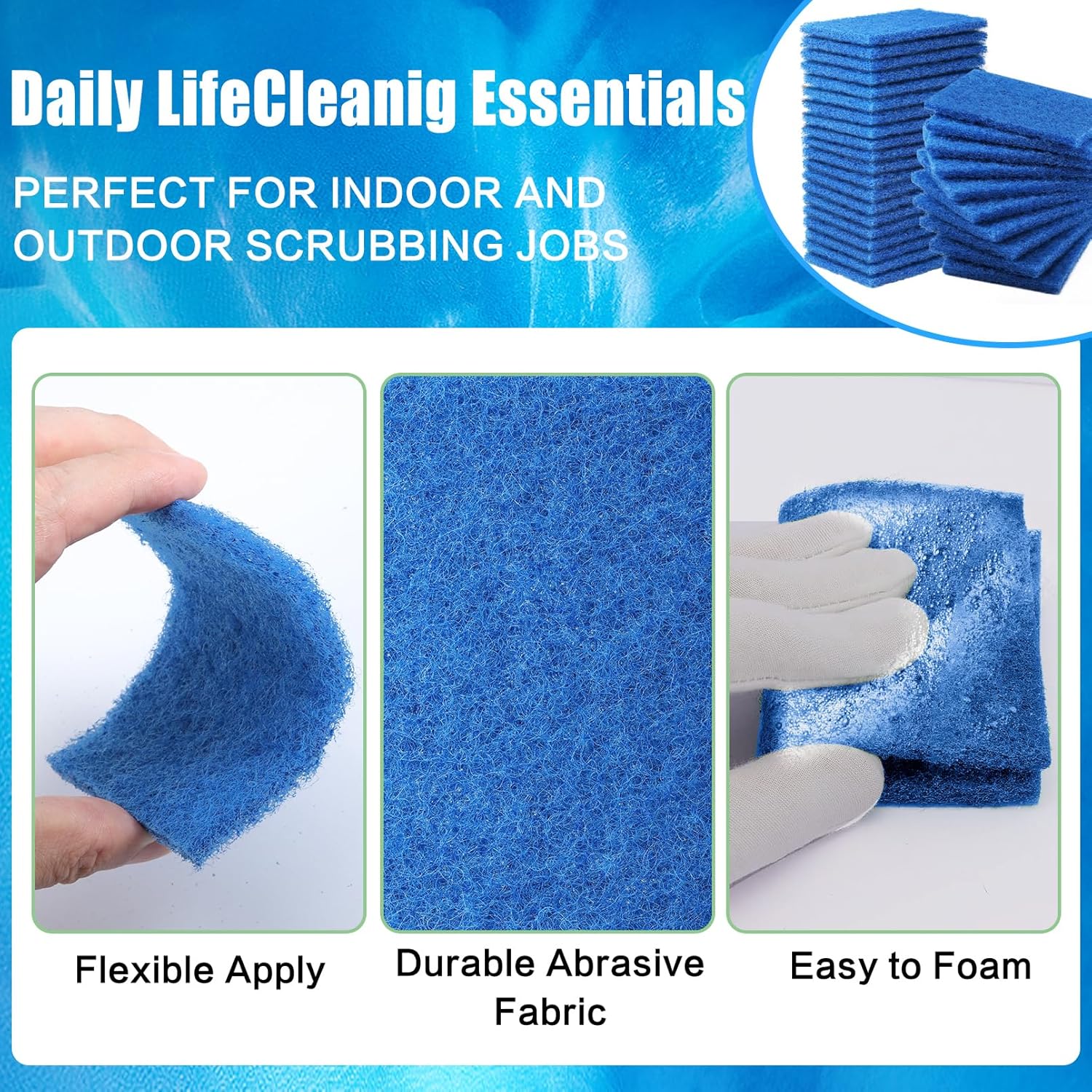 40 Pcs Heavy Duty Scour Pads,Scouring Pads,4 x 5.95 inch Scrubbing Pads for Metal Grills & Kitchen Scrubbers,Non-Scratch Reusable Dish Scrubbing Pads for Kitchen Dishes Sink Bathtub(Blue)