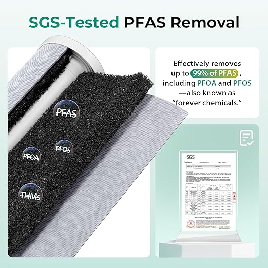iSpring PFAS & Heavy Metals Removal 3-Stage Whole House Water Filter System, SGS-Tested to Reduce Up to 99% PFOA & PFOS, 10” x 4.5” Filters, 1” Inlet/Outlet, Model: WGB31B-PFKS