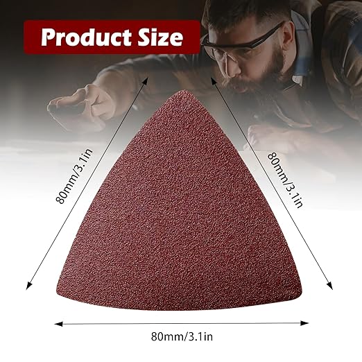 100pcsTriangle Sanding Paper Set, 60-240 Grit, Fits 3-1/8" Oscillating Tools - Aluminum Oxide Hooks & Loop for Wood, Metal, Drywall