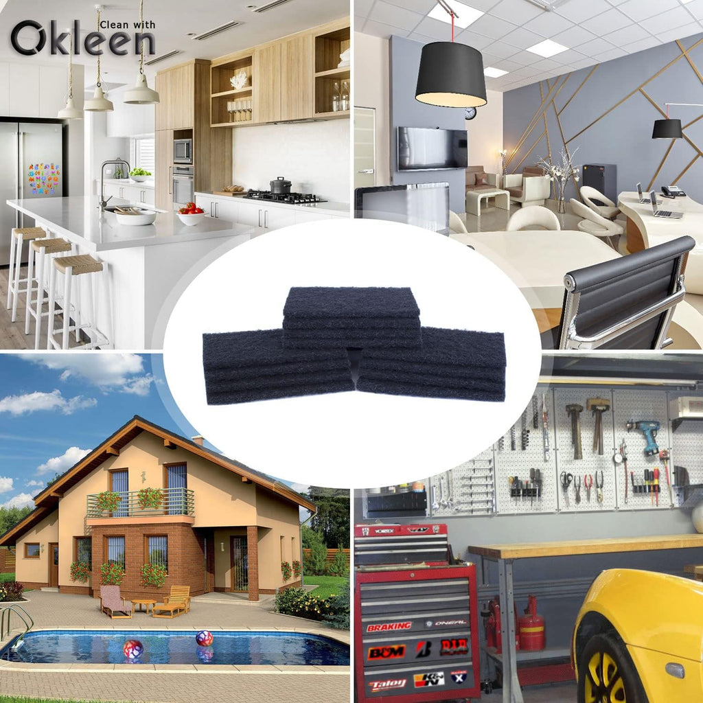 Delicate Scour Pads. Made in Europe. 12 Pack, 4 x 6 Inch Odorless General Purposes Scouring Scrubbers for Cleaning Dishes, Cutlery, Kitchen, Household & Outdoor Things (Black)