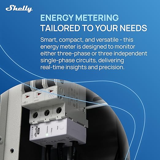 Shelly 3EM-63W Gen3 | Wi-Fi Operated Smart 3-Phase Energy Meter | Home Automation | Compatible with Alexa & Google Home | iOS Android App | No Hub Required | Data Logging (3EM-63T Gen3)