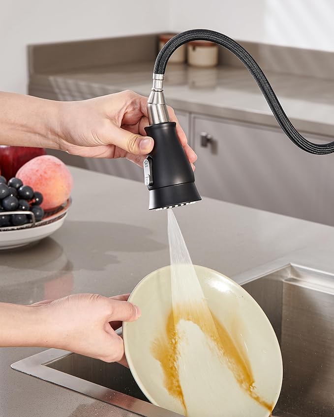 Pull Down Spray Head Replacement for Kitchen Faucet, 3 Modes Kitchen Sink Faucet Sprayer Head Nozzle Spout with 11 Adapters, Matte Black