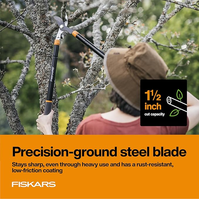 Fiskars Loppers for Tree Trimming, Heavy Duty, with Extendable Handle (24.5"-37" Range), Sharp Bypass Steel Blade Tree Branch Cutter up to 1.5-Inch Diameter Cut Capacity