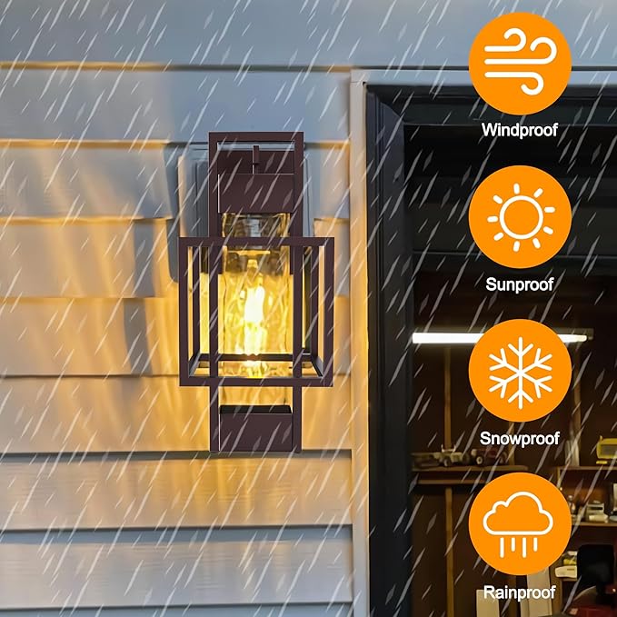 PARTPHONER Modern Outdoor Wall Lights 2 Pack, 15" Dusk to Dawn Sensor, Waterproof Porch Light, Bronze