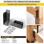 201 Stainless Steel 2" x 4" (1 ½" x 3 ½" Actual) Deck Railing 37.5°Stair Connectors, for Deck Railing Stair Handrail Connection Installation Deck Railing Bracket (4 Pair-Black)