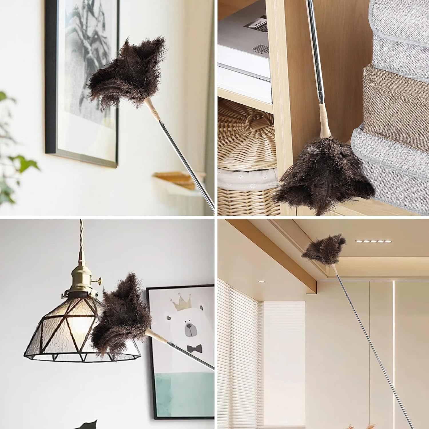 Extendable Cleaning Duster 94 Inch - Long Telescoping Ostrich Feather Dusters with Stainless Steel Extension Pole for High Ceiling Fan, High Ceilings,Roof Dusting