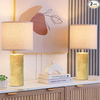 20.75" Ceramic Table Lamps for Living Room Set of 2, Yellow Flower Lamps for Bedroom Set of 2, Ceramic Bedside Lamp for Nightstand, Farmhouse Rustic Table Lamp for Home Decor