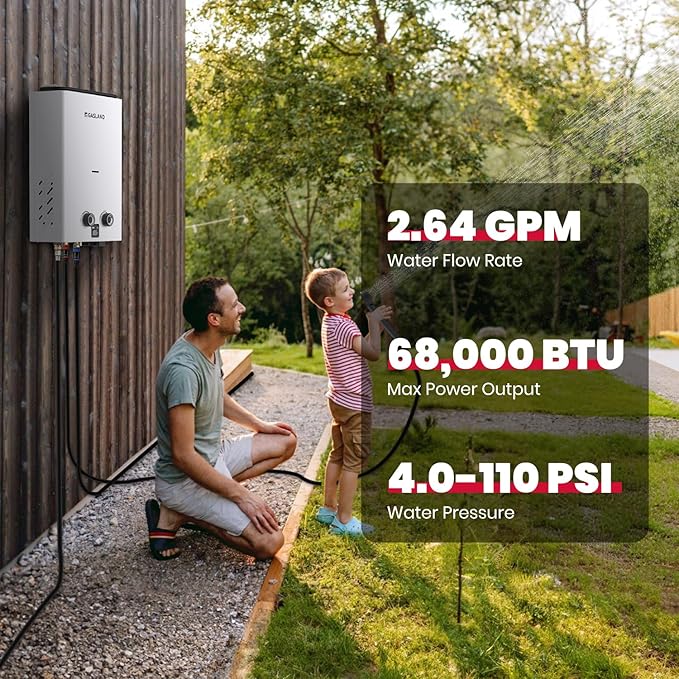 GASLAND Goshower G10 2.64GPM Outdoor Propane Tankless Water Heater, Ultra Slim PortableCamping Propane Shower for Off Grid, 68,000 BTU