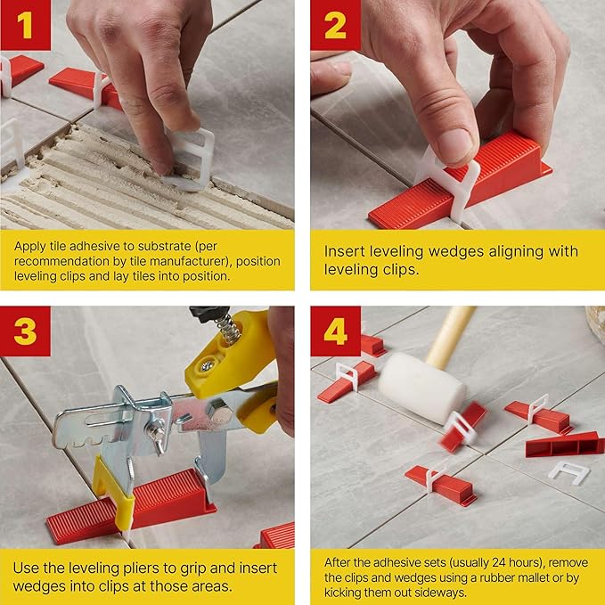 1401 Pcs Tile Leveling System with 1/32" (1mm) Tile Spacers, Tile Wedges and Tile Leveling Clips - Saves Time for Perfect and Precise DIY Installation of Ceramic Tiles - With Leveler Tool (Pliers)