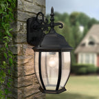 Outdoor Wall Lights, 18inch Waterproof Exterior Lighting Fixtures, Black Large Wall Sconce with Glass Shades, E26 Aluminium Outside Lanterns for Porch Farmhouse Patio Doorway Garage