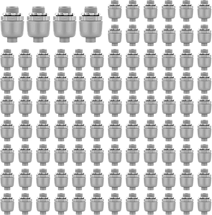 100 PCS 1/2" Liquid Tight Connector NPT Non-Metallic for PVC Electrical Flexible Conduit Fittings - Sturdy, Quick Installation, UL Listed for Home Outdoor Tubes Tools