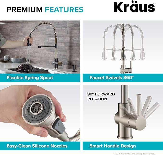 KRAUS Britt Commercial Style Pre-Rinse Kitchen Faucet with Deck Plate in Brushed Gold/Matte Black, KPF-1690BGMB