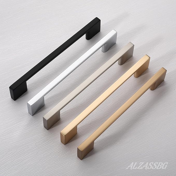 Alzassbg 10 Pack Matte Black Cabinet Pulls, 7-1/2 Inch(192mm) Hole Centers Rectangle Cabinet Handles Kitchen Pulls for Drawers and Cabinets AL3051MB