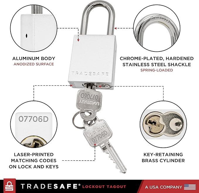 TRADESAFE Lockout Tagout Locks Set - 10 Silver Aluminum Loto Locks, Lock Out Tag Out Padlocks Keyed Alike, 2 Keys Per Lockout Padlock, OSHA Compliant