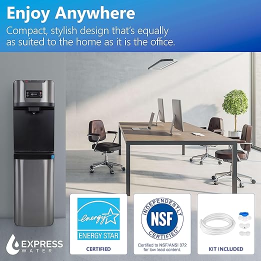 Express Water Water Dispenser for 5 Gallon Bottle Bottom Loading or Direct Point of Use - 3 or 5 Gallon Water Dispenser Hot, Cold, Room Temp - Water Cooler 5 Gallon Smudge Resistant Stainless Steel