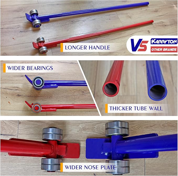 Pry Lever Bar 5T/11000LBS Load Capacity, 5FT Length Steel Handle Prylever Bar with Wheels for Heavy Duty Equipment Handling,Great Hand Tool with Four Industrial Bearings