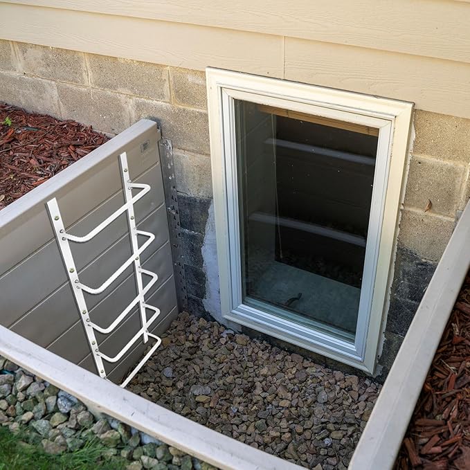 5-Rung Heavy Duty Steel Fire Escape Ladder, Powder-Coated Basement Egress Window Ladder, Wall Mounted, 56.2" L x 17.9" W, White