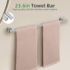 10-Piece Brushed Nickel Towel Bar Set,Bathroom Hardware Accessories Set,23.6 Inch Towel Bar-Towel Racks Set,Stainless Steel Wall Mounted Brushed Towel Holder Set