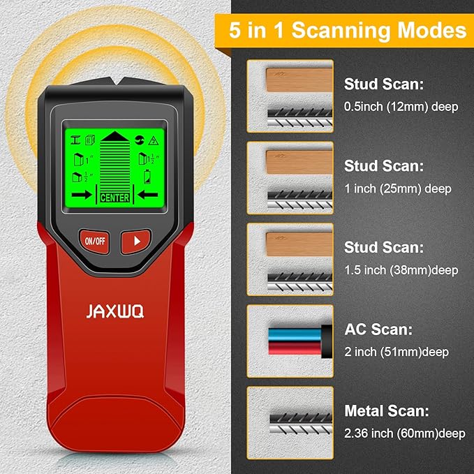Stud Finder Wall Scanner - 5 in 1 Stud Finder Tool w/Microprocessor Chip and HD LCD Display, Stud Detector Beam Finders for the Center and Edge of Wood AC Wire Metal Studs Joist Pipe (Spicy)