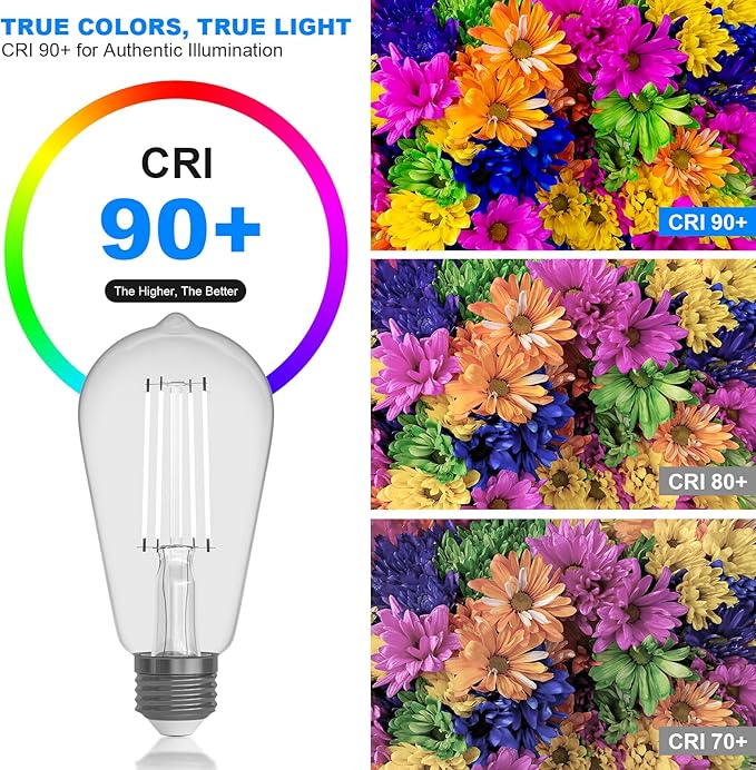 Kawaya E26 LED Edison Bulbs: 6-Pack 8W Equivalent 80W Dimmable LED Bulbs - Vintage ST58 5000k Daylight White - 800 Lumens High Brightness Bulbs with 90+ CRI - Clear Glass