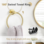 TNOMS 5-Piece Towel Bar Set Brushed Gold Bathroom Hardware Accessories Set Include 23.6in Towel Bar Toilet Paper Holder Towel Ring Towel Hooks Stainless Steel Towel Holder Set Wall Mounted
