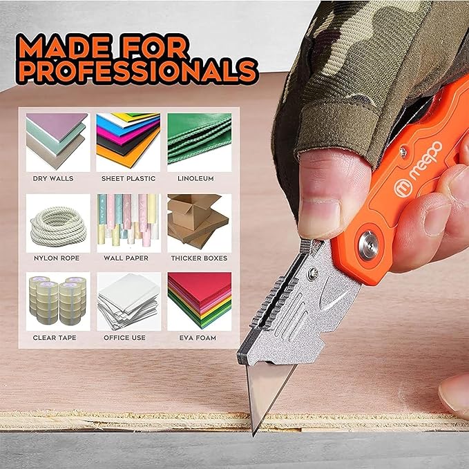 Box Cutter, 20-Pack Tough Folding Box Cutter Bulk for Heavy Duty Purpose, Razor Sharp Utility Knife Bulk, with Extra 50-Piece Blades, Can cut Drywall, Sheet Plastic, Linoleum, Boxes, Rope