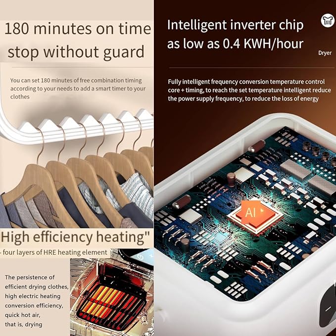 Portable Clothes Dryer | 20KG Large Capacity | 650W Fast Dry | Touch Screen & Remote Control | Quiet Energy-Saving Drying Machine for Home & Travel (white)