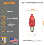 Sunlite 80707 LED C9, Holiday Decorative Light Bulb, 0.4 Watts, E17 Intermediate Base, Faceted Christmas-Lights; Nightlight, Red, 6 Count