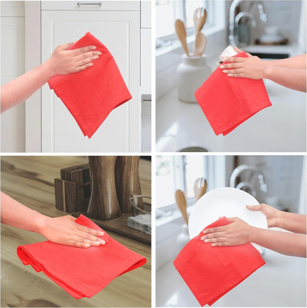 Urban Villa Flour Sack Red Kitchen Towels 100% Cotton Highly Absorbent Dish Towels for Bread Proofing Baking Drying Dinnerware Glass Embroidery DIY Projects Zero Lint 27x27 Inches (8 Pack)